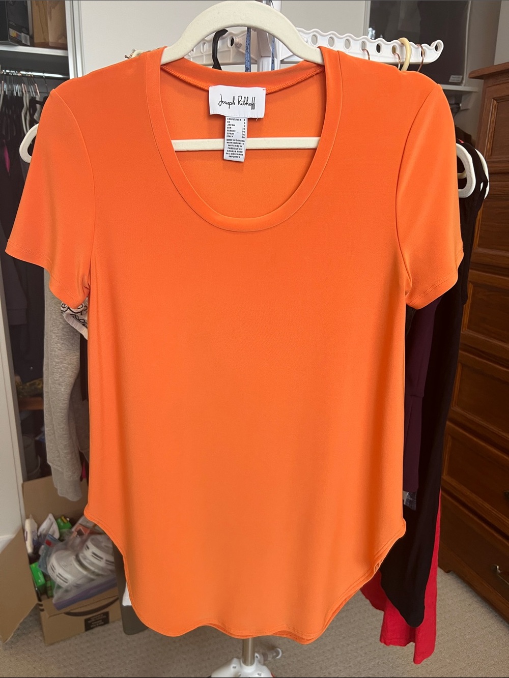Joseph Ribkoff Bright Orange Scoop Neck Short Sleeve Top